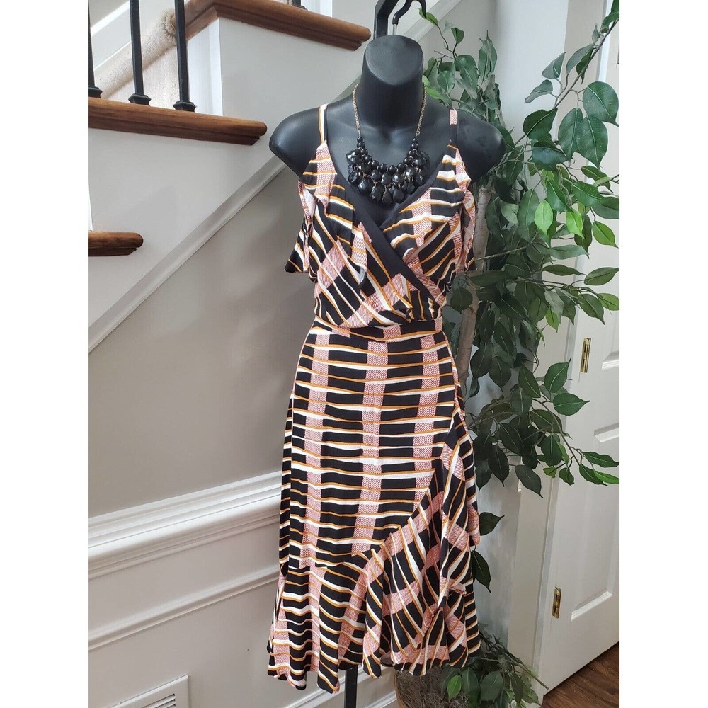 Ann Taylor Women's Multicolor Polyester V-Neck Sleeveless Knee Length Dress 10